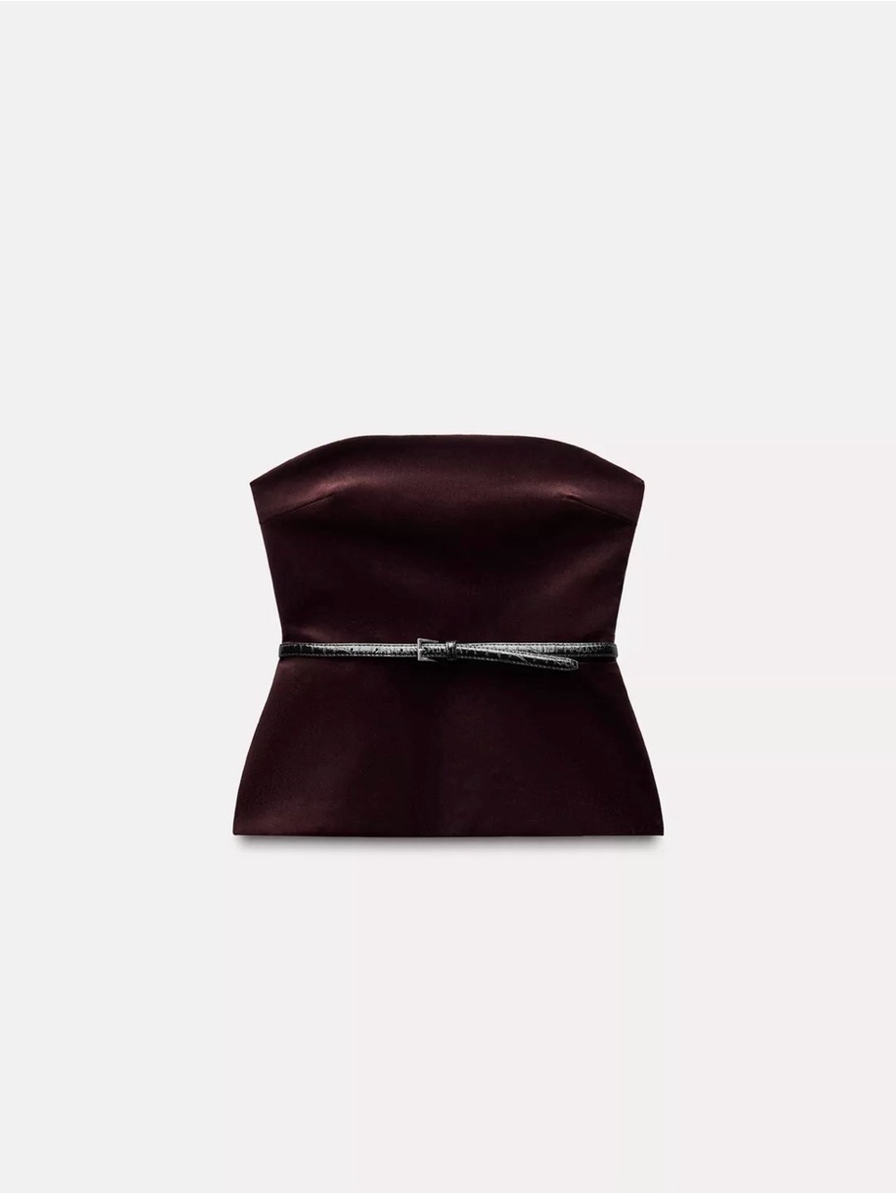 Zara Velvet Bustier Top in Deep Plum with Slim Black Belt Small
